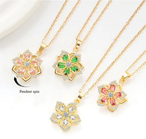 「Spinning Petal Necklace – 4 Vibrant Hues, Gentle Sparkle for Every Moment💎」