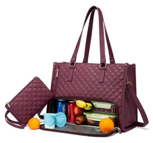 Large Women's Lunch Bags with Insulated Compartment 15.6inch Laptop Tote Bag with Leakproof Lunch Box Pocket Work Bag Handbag