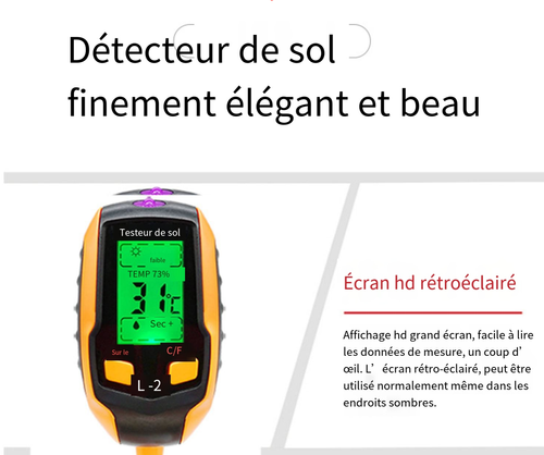 Testeur de sol numérique 4 en 1, grand écran LCD, sonde pour une mesure rapide et précise