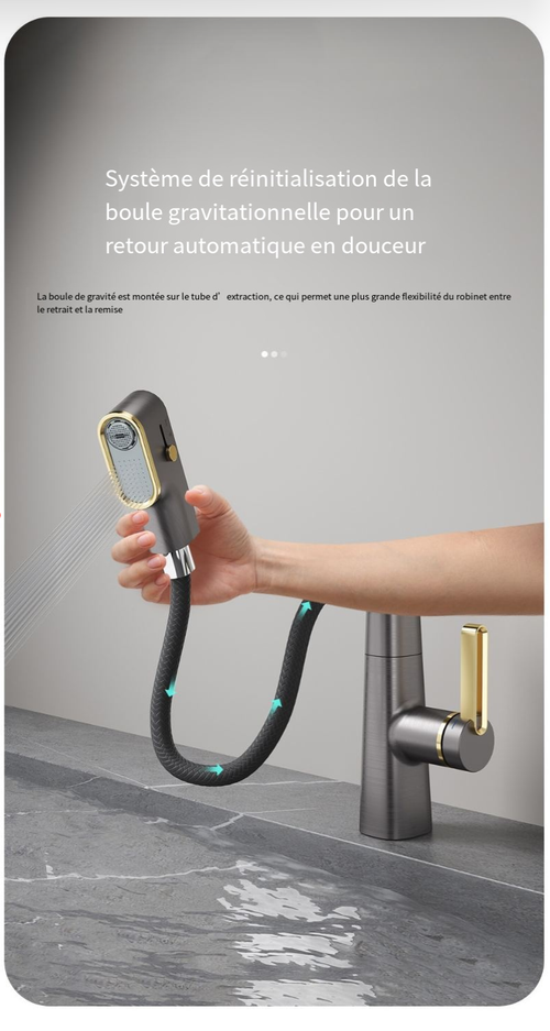 Robinet de lavabo extractible à affichage LED à 3 modes de débit d'eau