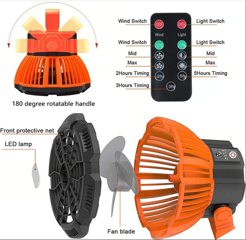 🔥Ventilateur de camping portable avec lanterne LED🔥