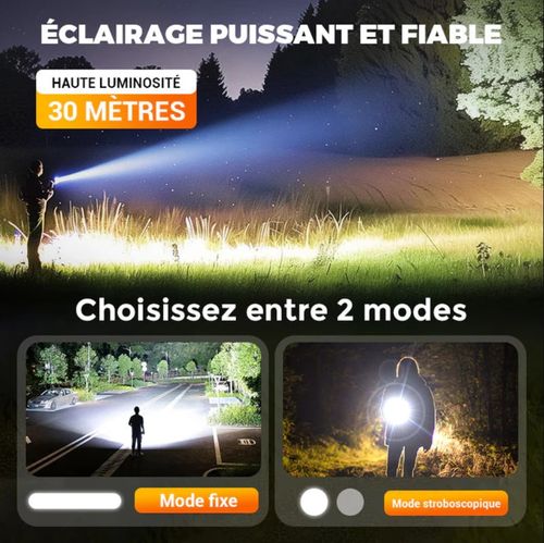 🔦Lampe de poche multifonctionnelle rechargeable à lumière forte avec feu électrique⚡