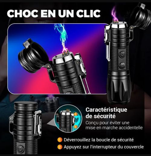 🔦Lampe de poche multifonctionnelle rechargeable à lumière forte avec feu électrique⚡