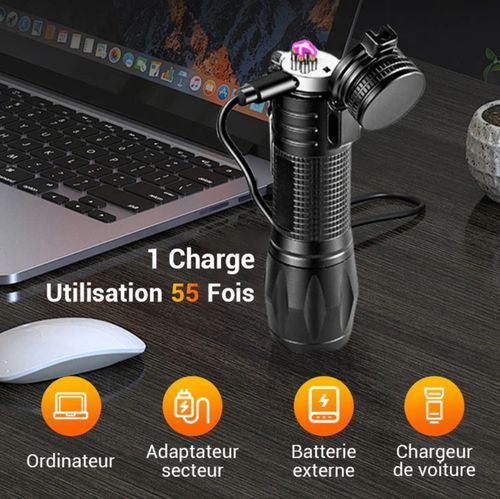 🔦Lampe de poche multifonctionnelle rechargeable à lumière forte avec feu électrique⚡