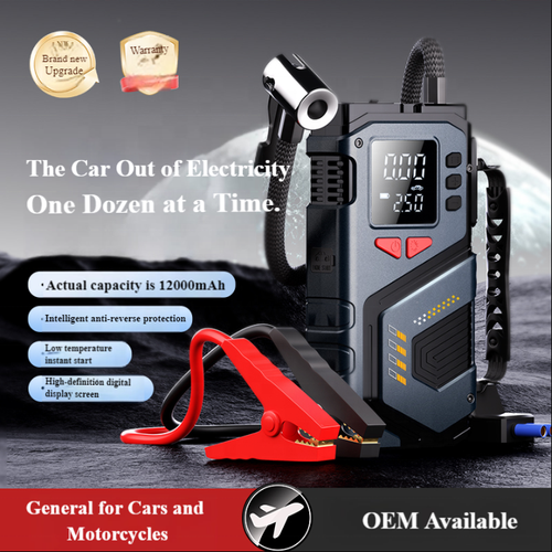 Compresseur d'air portable puissant 6000 mAh, 150 PSI, démarreur de secours, gonflage de pneus de voiture avec booster de batterie, mini pompe à air