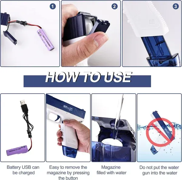 Pistolet à eau rechargeable automatique Glock