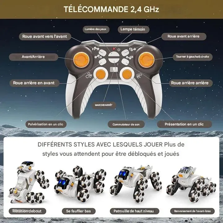 Ensemble de batterie de jouet de voiture de cascade RC 8WD, Rotation à 360 ° de 2.4GHz avec vitesse réglable, jouet télécommandé pour chien Robot
