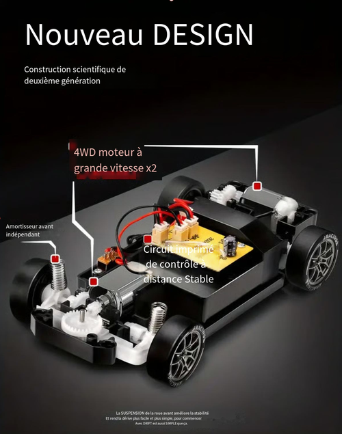 Voiture de drift à grande vitesse télécommandée à demi-échelle 1:24 （2 piles）