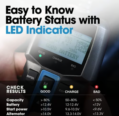 Testeur de batterie de voiture BT100, testeur de charge 12 V
