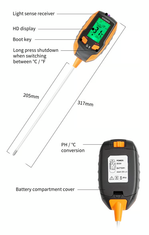 Testeur de sol numérique 4 en 1, grand écran LCD, sonde pour une mesure rapide et précise