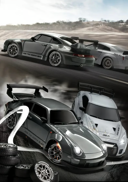 Voiture de drift à grande vitesse télécommandée à demi-échelle 1:24 （2 piles）