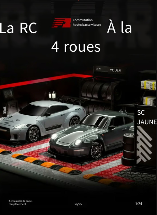 Voiture de drift à grande vitesse télécommandée à demi-échelle 1:24 （2 piles）