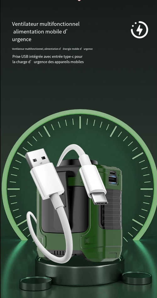 Ventilateur de camping rechargeable pour l'extérieur (5 000 mAh 10 000 mAh)