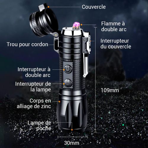 🔦Lampe de poche multifonctionnelle rechargeable à lumière forte avec feu électrique⚡