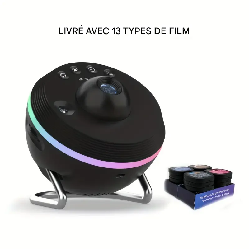Projecteur LED ciel étoilé 13 en 1 avec film HD remplaçable et veilleuse de bureau alimentée par USB
