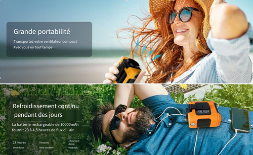 Ventilateur de camping rechargeable pour l'extérieur (5 000 mAh 10 000 mAh)