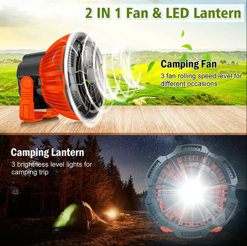 🔥Ventilateur de camping portable avec lanterne LED🔥