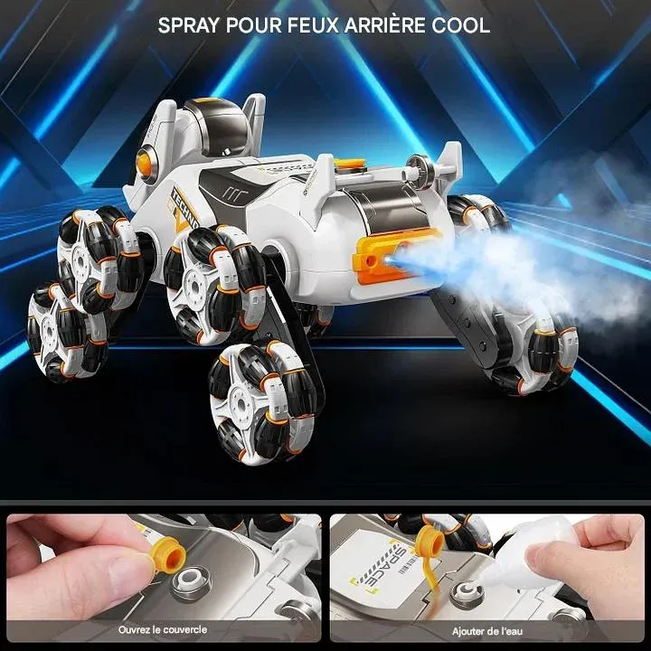 Ensemble de batterie de jouet de voiture de cascade RC 8WD, Rotation à 360 ° de 2.4GHz avec vitesse réglable, jouet télécommandé pour chien Robot