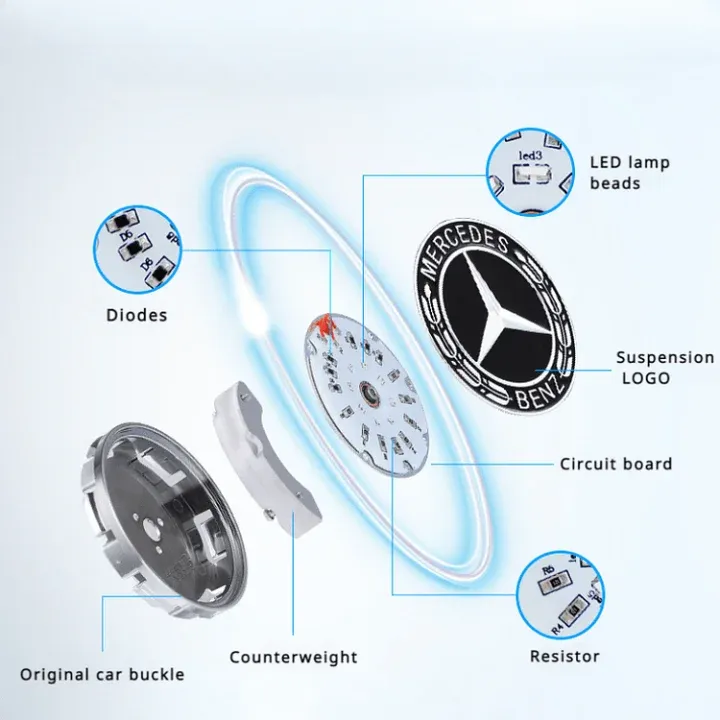 🔥Personnalisé avec LOGO selon le modèle de voiture🔥Cache-moyeu de roue LED flottant(*4）