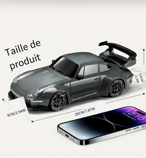 Voiture de drift à grande vitesse télécommandée à demi-échelle 1:24 （2 piles）