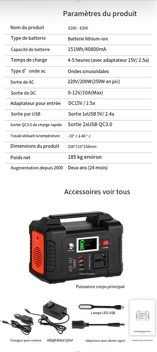 ⚡⚡Centrale électrique portable 200 W avec écran
