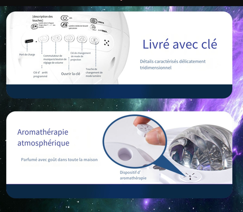 Veilleuse d'ambiance ciel étoilé réglable(avec aromathérapie et haut-parleurs)
