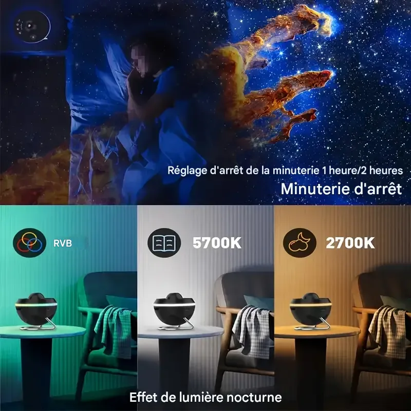 Projecteur LED ciel étoilé 13 en 1 avec film HD remplaçable et veilleuse de bureau alimentée par USB