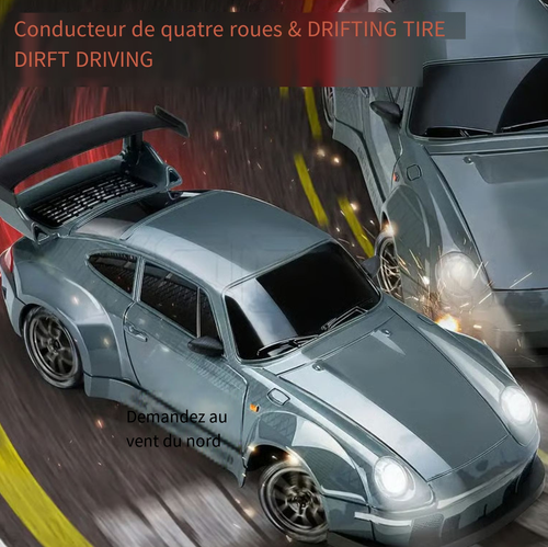 Voiture de drift à grande vitesse télécommandée à demi-échelle 1:24 （2 piles）