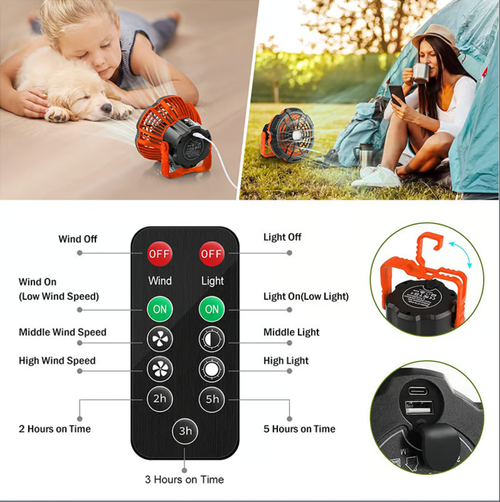 🔥Ventilateur de camping portable avec lanterne LED🔥
