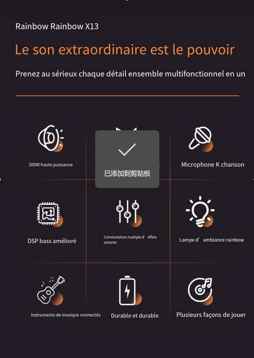 Cyboris-Nouveau haut-parleur de karaoké Bluetooth d'extérieur haute puissance 2.2 canaux 200 W Rainbow X13 peut connecter des instruments de musique