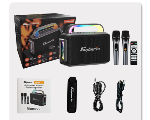 Cyboris-Nouveau haut-parleur de karaoké Bluetooth d'extérieur haute puissance 2.2 canaux 200 W Rainbow X13 peut connecter des instruments de musique