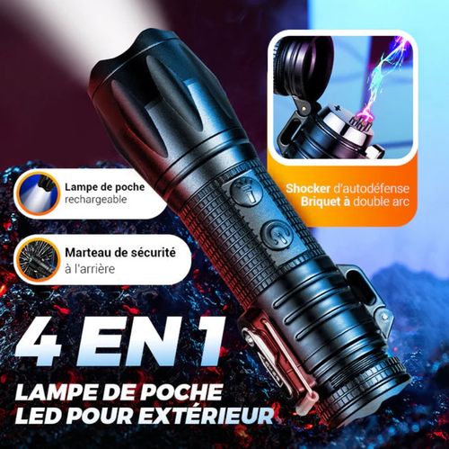 🔦Lampe de poche multifonctionnelle rechargeable à lumière forte avec feu électrique⚡