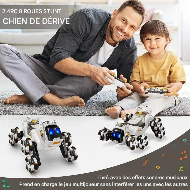 Ensemble de batterie de jouet de voiture de cascade RC 8WD, Rotation à 360 ° de 2.4GHz avec vitesse réglable, jouet télécommandé pour chien Robot