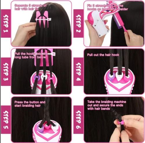 Machine à tresser les cheveux électrique, outils de tressage automatiques, machine à tresser les cheveux portable pour femmes, kit de jouets de salon de coiffure à faire soi-même, piles non incluses