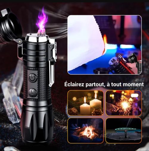 🔦Lampe de poche multifonctionnelle rechargeable à lumière forte avec feu électrique⚡