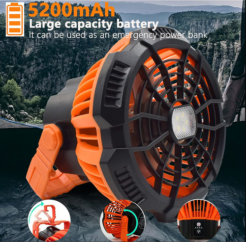 🔥Ventilateur de camping portable avec lanterne LED🔥