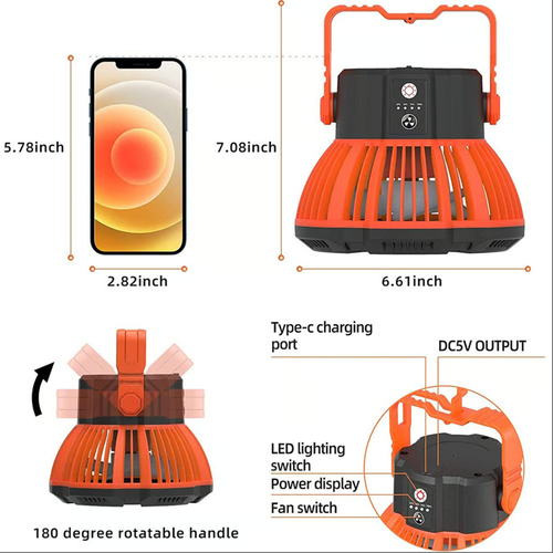 🔥Ventilateur de camping portable avec lanterne LED🔥