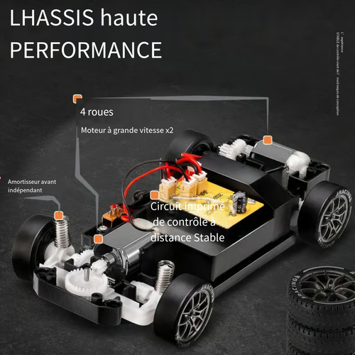 Voiture de drift à grande vitesse télécommandée à demi-échelle 1:24 （2 piles）