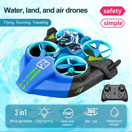 Drone RC 3 en 1, mer, terre et air, roulant à 360°, étanche