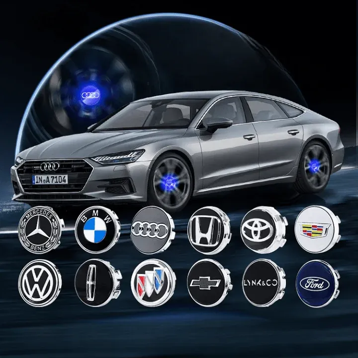 🔥Personnalisé avec LOGO selon le modèle de voiture🔥Cache-moyeu de roue LED flottant(*4）
