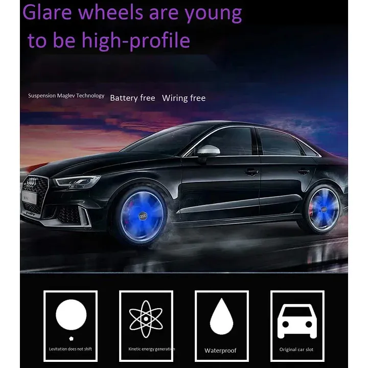 🔥Personnalisé avec LOGO selon le modèle de voiture🔥Cache-moyeu de roue LED flottant(*4）