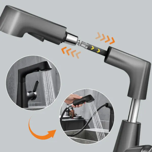 Robinet de salle de bain monotrou avec douchette extractible