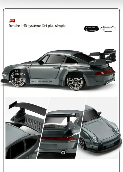 Voiture de drift à grande vitesse télécommandée à demi-échelle 1:24 （2 piles）