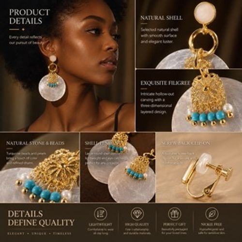 Elegant vintage-inspired shell earrings with flowing tassel details. Lightweight, eye-catching, and perfect for vacations, parties, weddings, and everyday style.