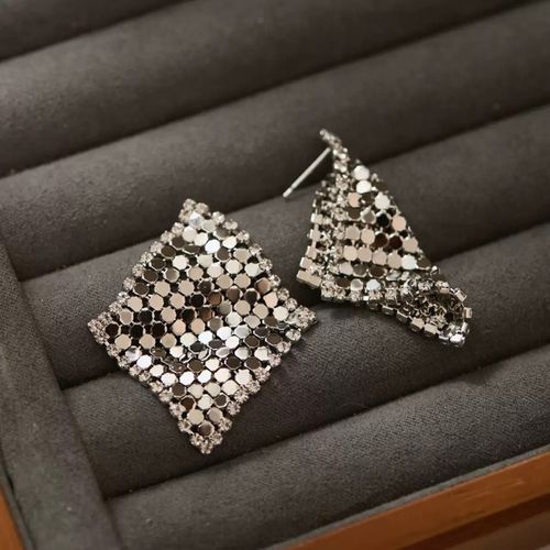 Sparkly Rhombus Rhinestone Dangle Earrings, Sweat Resistant Brass Gold Plated Luxury Fashion Jewelry