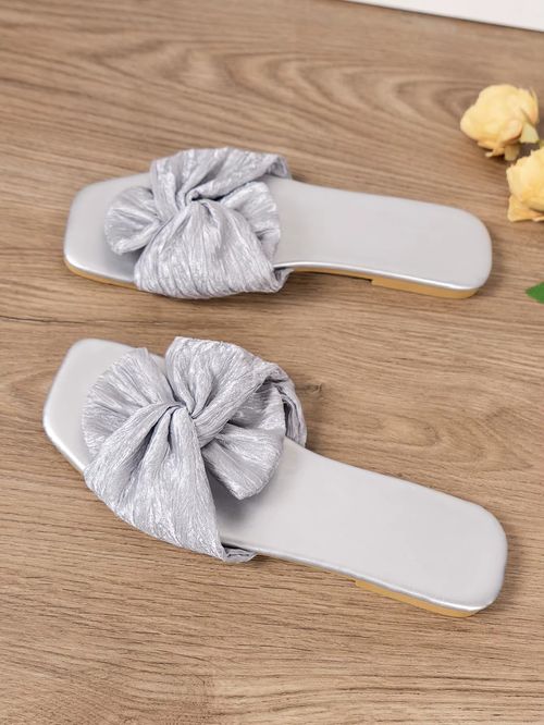 Ghana Hot Sale Womens Old Money Style Bow Slides 2025 New Shimmer Flats