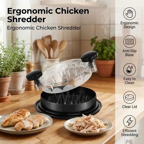 Chicken Shredder, Chicken Breast Shredder Tool, Cooked Meat Shredder With Clear Lid, Ergonomic Design, Auti-slip, Easy To Clean, Chicken Shredder Tool Twist, Chicken Grinder, Multifunctional Kitchen Tool