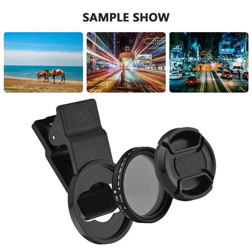 37MM Professional Clip-on Phone Filter Lens ND2-400 Adjustable Neutral Density Filter with Phone Clip Lens Protector