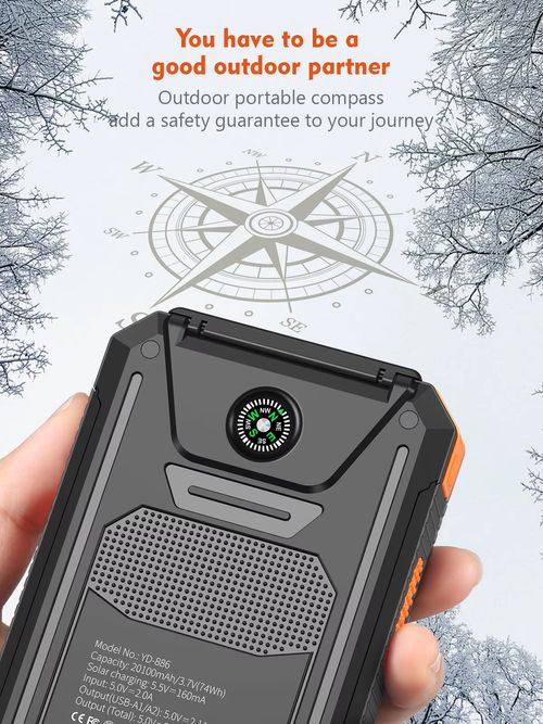 10000mAh Solar Charger, Waterproof w Dual USB  LED for iPhone Android