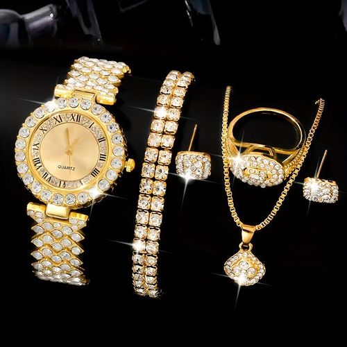 New fashion ladies watch set - advanced personalized diamond-set small square watch + rhinestone jewelry